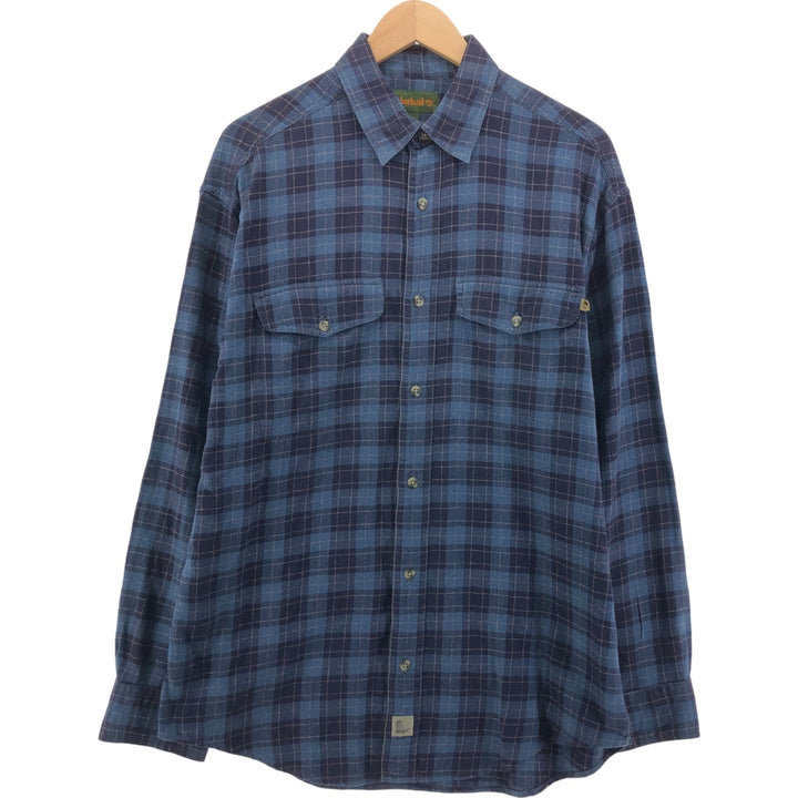 90s~00'S Vintage Timberland Long Sleeve Light Nell Check Shirt Men's M cotton blue type Vintage Second Hand