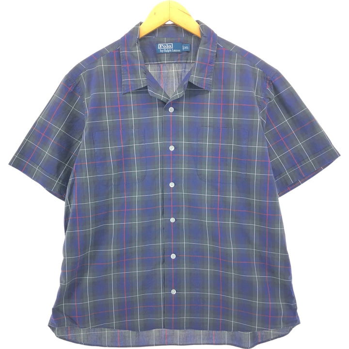Ralph Lauren POLO by Ralph Lauren Check Pattern Short Sleeve Open Collar Cotton Shirt Men's XL cotton navy blue type Vintage Second Hand
