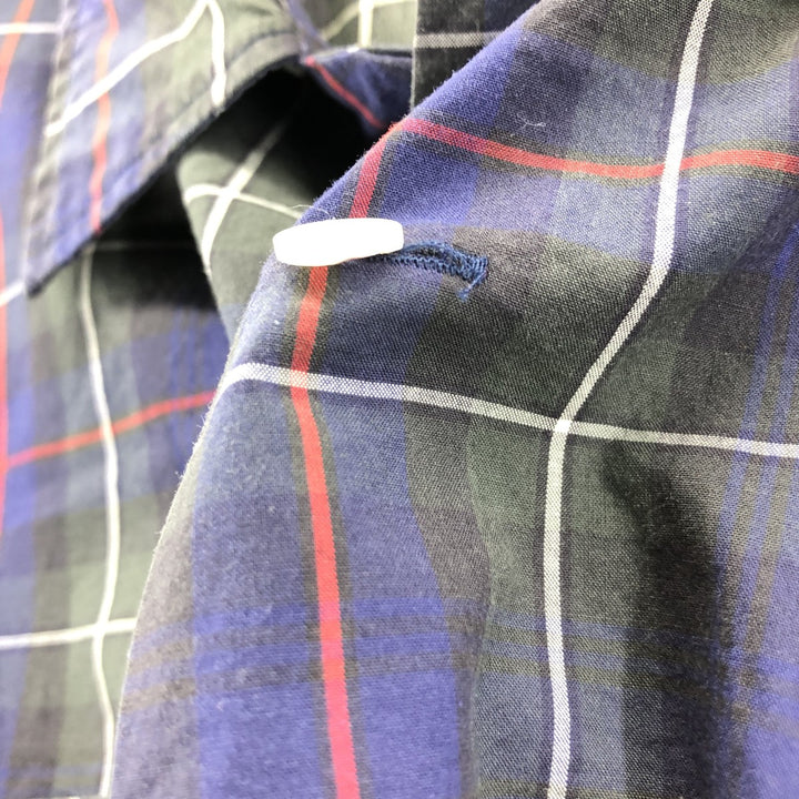Ralph Lauren POLO by Ralph Lauren Check Pattern Short Sleeve Open Collar Cotton Shirt Men's XL cotton navy blue type Vintage Second Hand