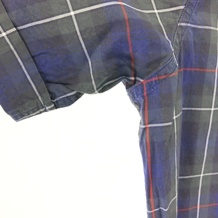Ralph Lauren POLO by Ralph Lauren Check Pattern Short Sleeve Open Collar Cotton Shirt Men's XL cotton navy blue type Vintage Second Hand