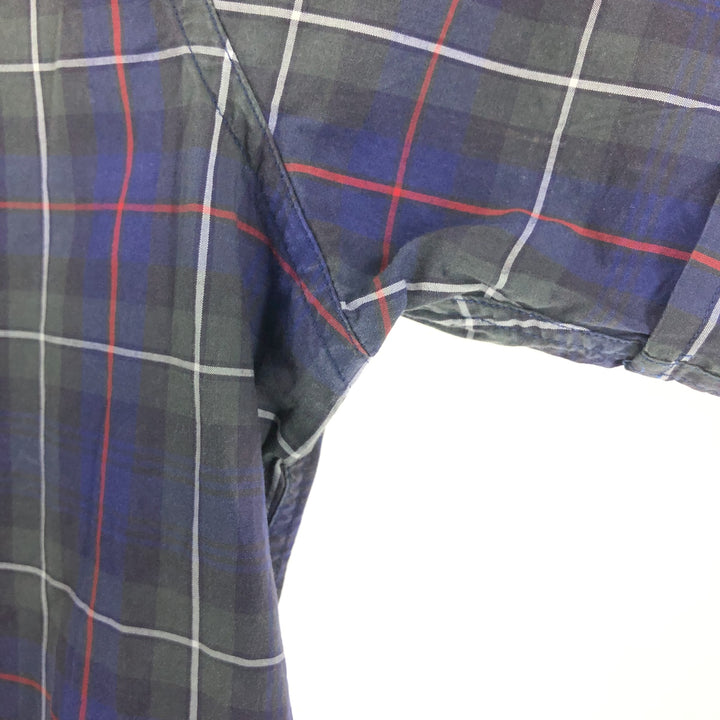 Ralph Lauren POLO by Ralph Lauren Check Pattern Short Sleeve Open Collar Cotton Shirt Men's XL cotton navy blue type Vintage Second Hand