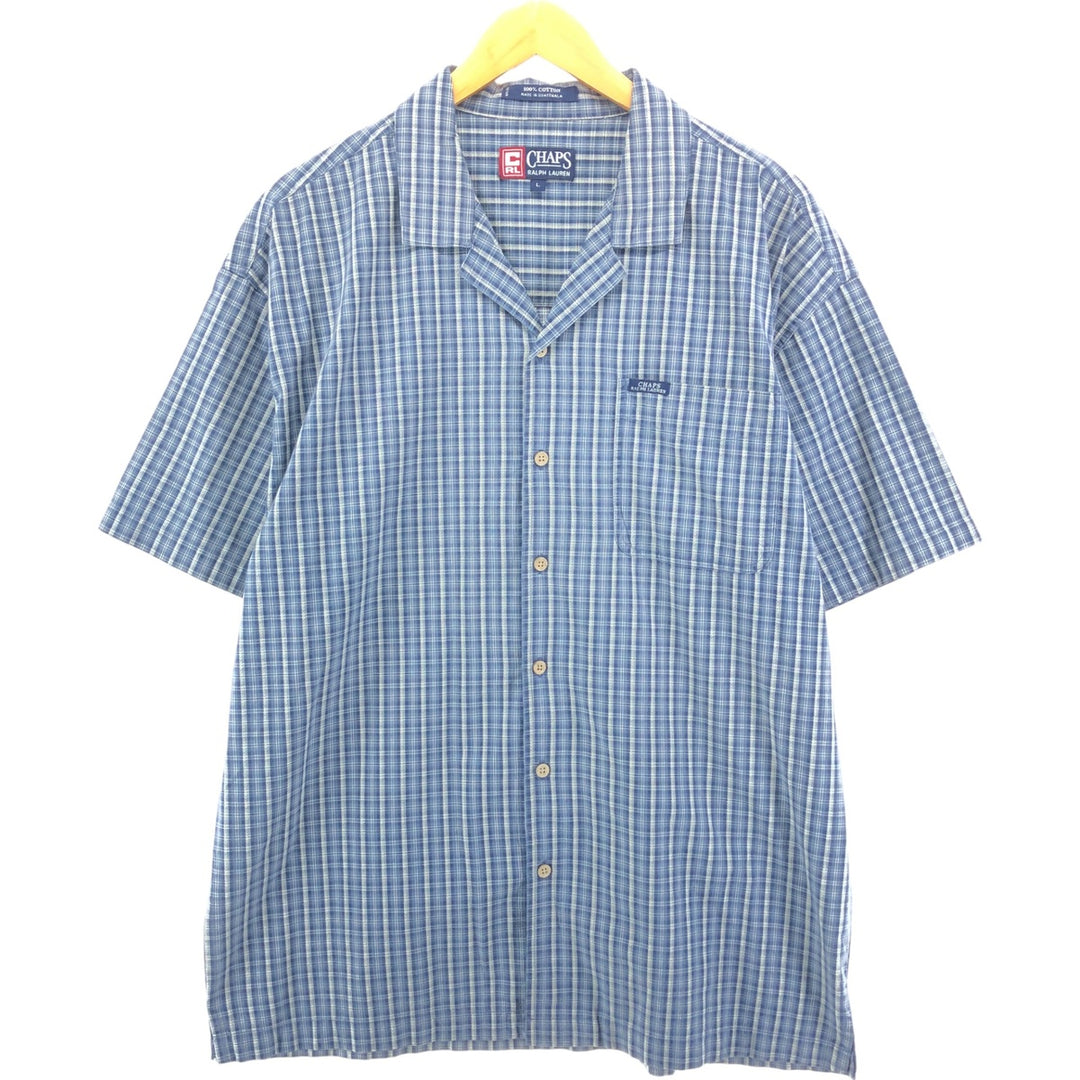 90'S Ralph Lauren Chaps Check Pattern Short Sleeve Open Collar Cotton Shirt Box Shirt Men's L Size cotton gray type Vintage Second Hand