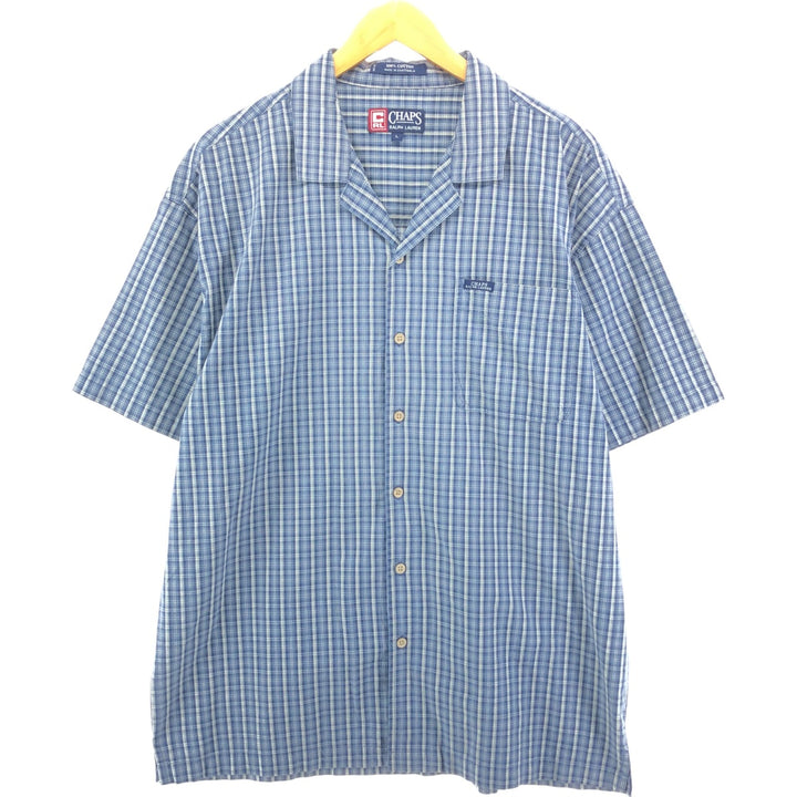 90'S Ralph Lauren Chaps Check Pattern Short Sleeve Open Collar Cotton Shirt Box Shirt Men's L Size cotton gray type Vintage Second Hand