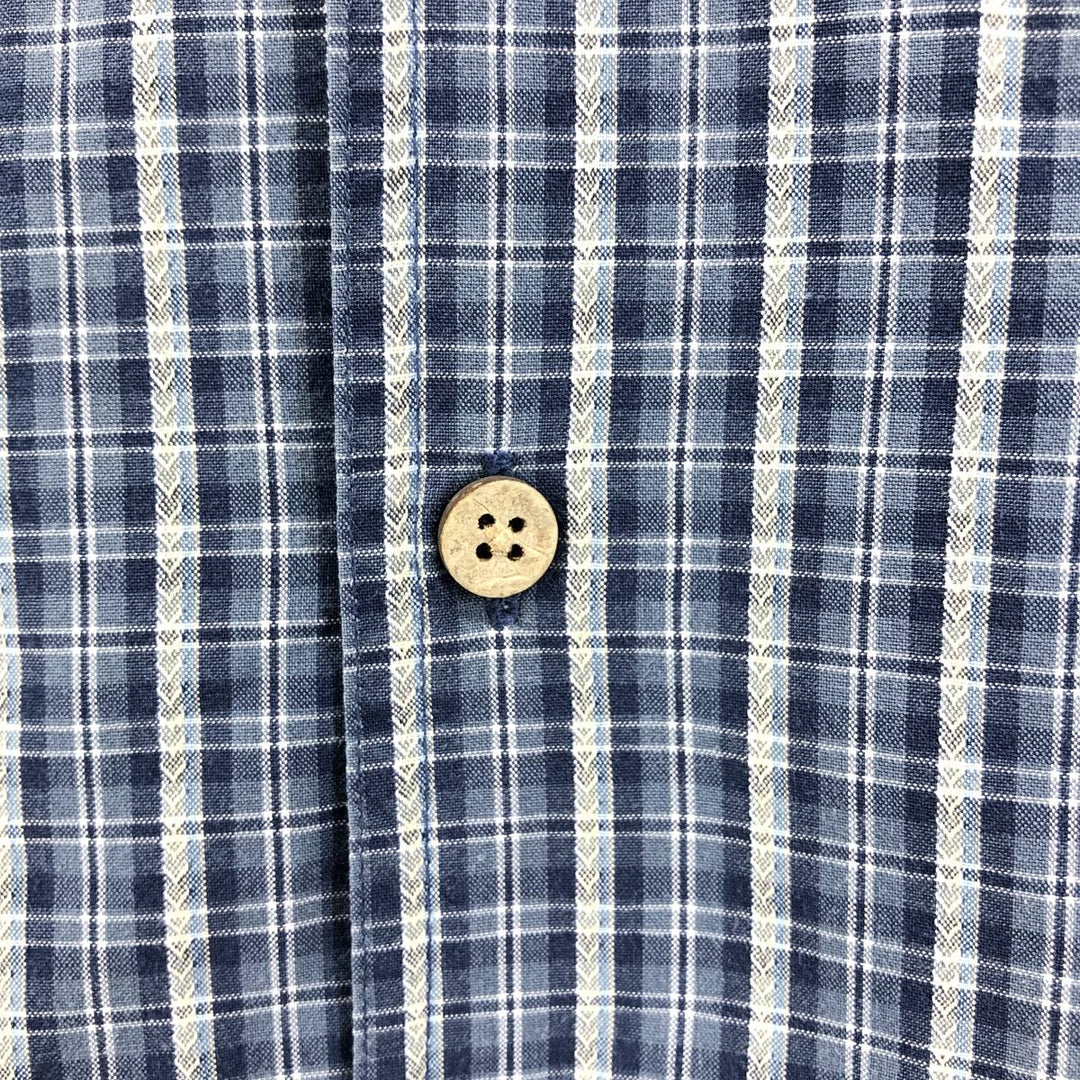 90'S Ralph Lauren Chaps Check Pattern Short Sleeve Open Collar Cotton Shirt Box Shirt Men's L Size cotton gray type Vintage Second Hand