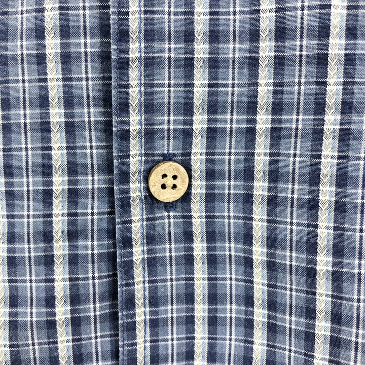 90'S Ralph Lauren Chaps Check Pattern Short Sleeve Open Collar Cotton Shirt Box Shirt Men's L Size cotton gray type Vintage Second Hand