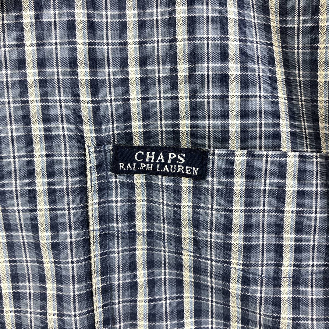 90'S Ralph Lauren Chaps Check Pattern Short Sleeve Open Collar Cotton Shirt Box Shirt Men's L Size cotton gray type Vintage Second Hand