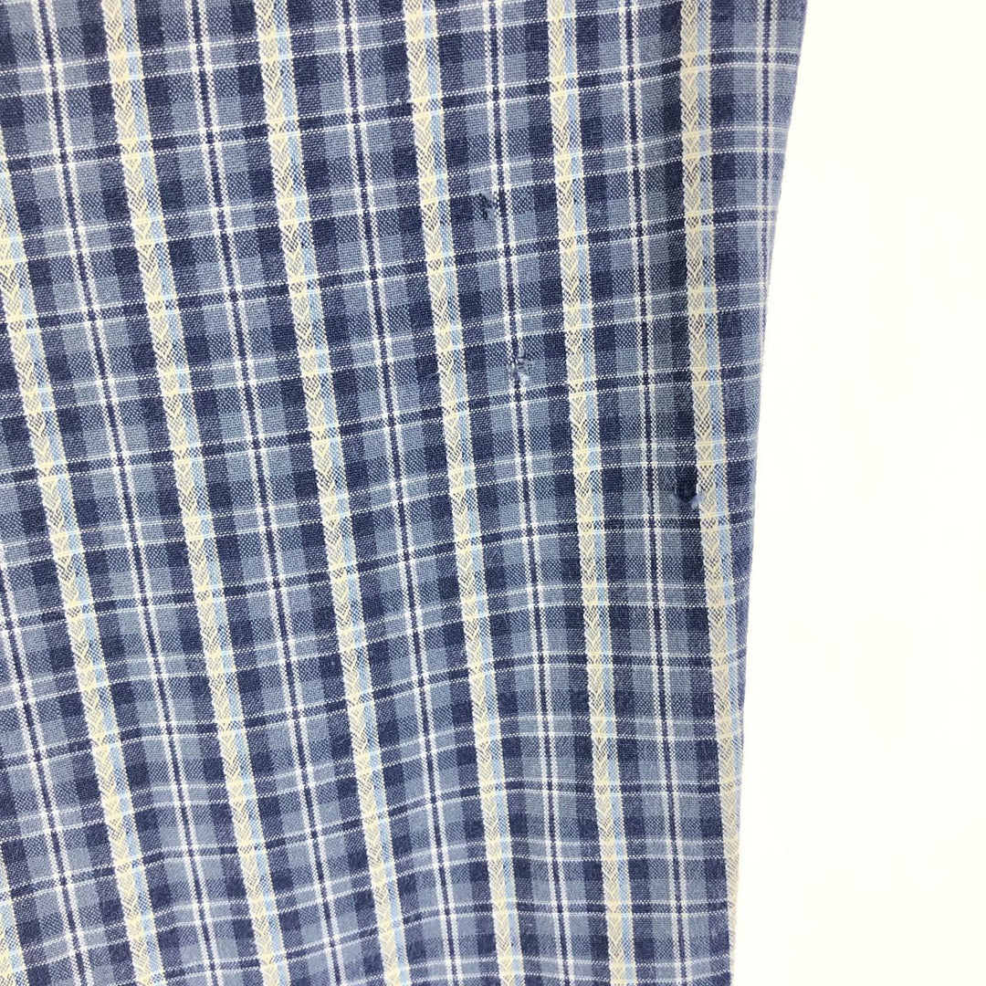 90'S Ralph Lauren Chaps Check Pattern Short Sleeve Open Collar Cotton Shirt Box Shirt Men's L Size cotton gray type Vintage Second Hand