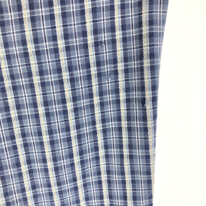 90'S Ralph Lauren Chaps Check Pattern Short Sleeve Open Collar Cotton Shirt Box Shirt Men's L Size cotton gray type Vintage Second Hand