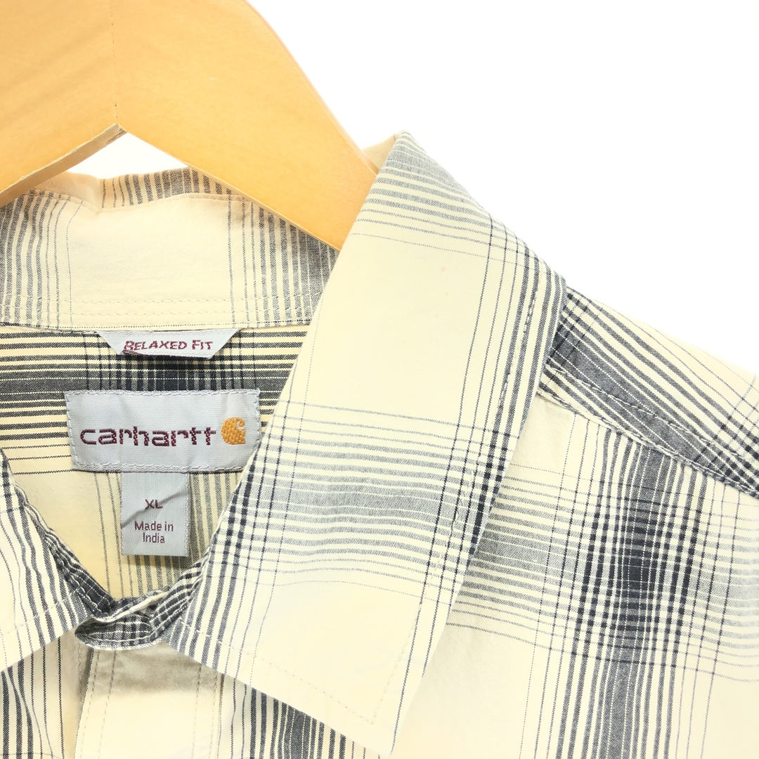 Carhartt Relaxed Fit Ombre Check Short Sleeve Work Shirt, Men's XL cotton ivory Vintage Second Hand