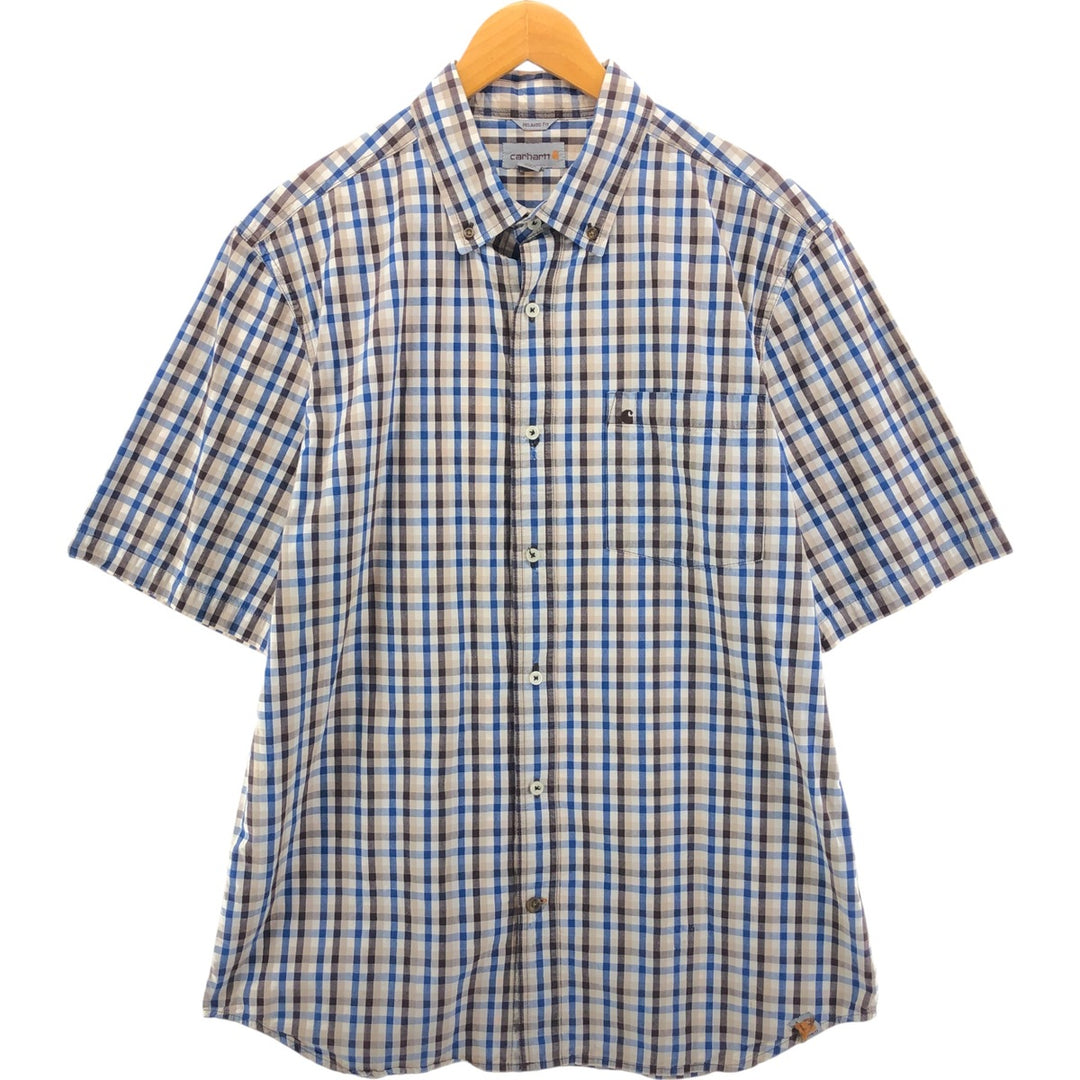 Carhartt RELAXED FIT Check Pattern Button-down Short Sleeve Work Shirt, Men's L size cotton blue type Vintage Second Hand