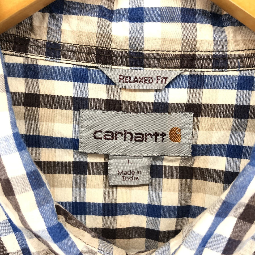Carhartt RELAXED FIT Check Pattern Button-down Short Sleeve Work Shirt, Men's L size cotton blue type Vintage Second Hand
