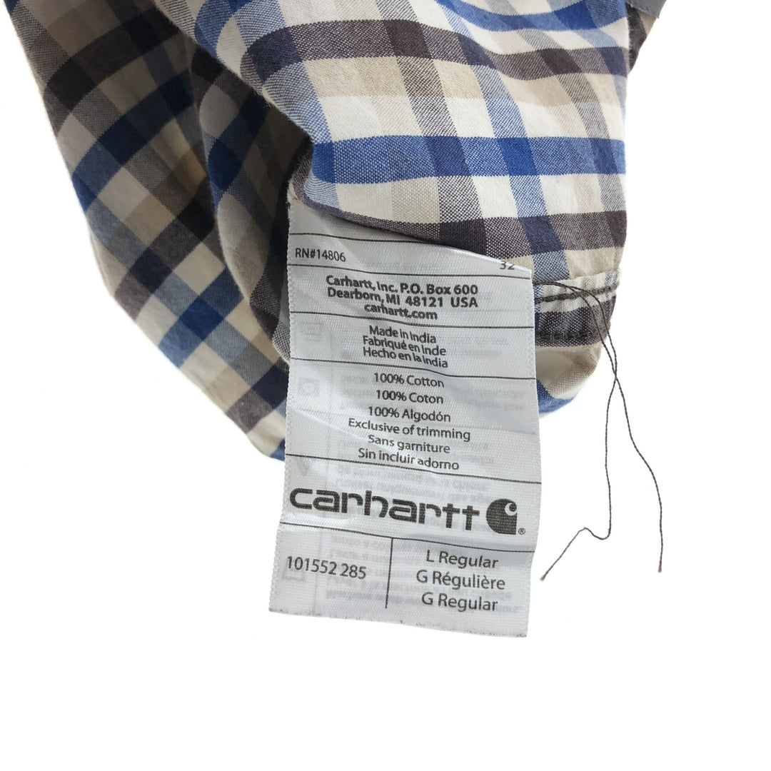 Carhartt RELAXED FIT Check Pattern Button-down Short Sleeve Work Shirt, Men's L size cotton blue type Vintage Second Hand