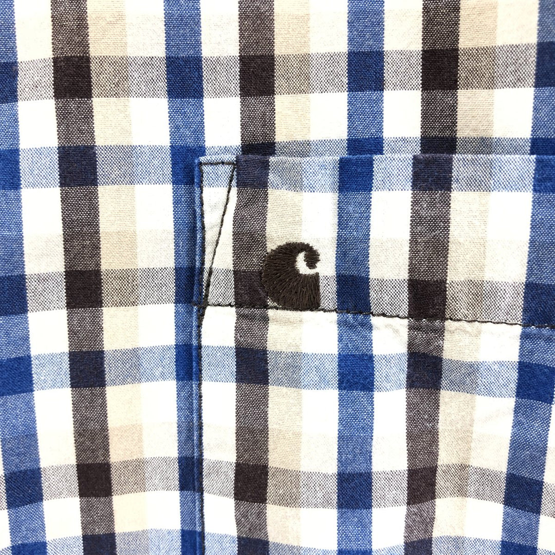 Carhartt RELAXED FIT Check Pattern Button-down Short Sleeve Work Shirt, Men's L size cotton blue type Vintage Second Hand