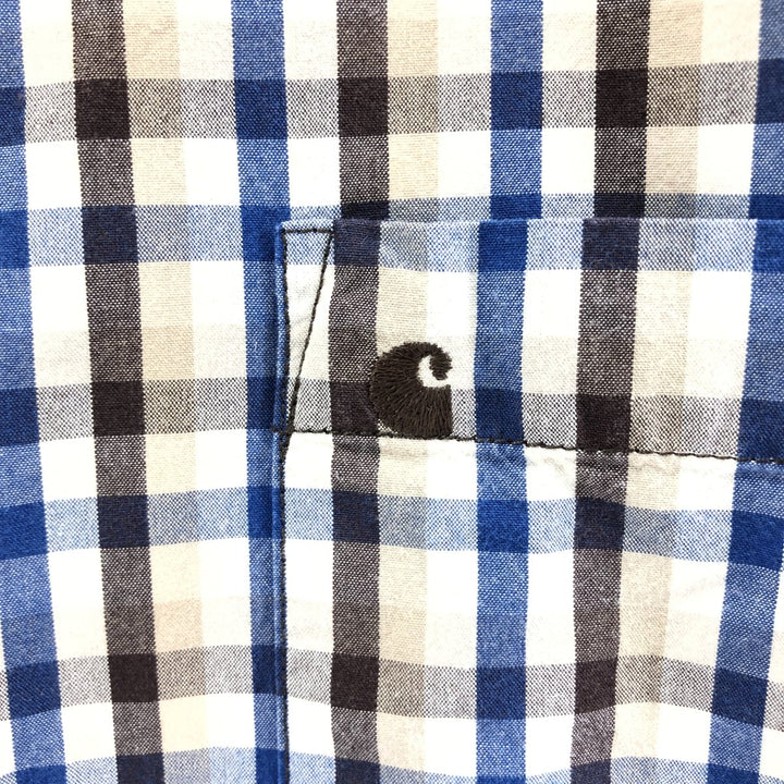 Carhartt RELAXED FIT Check Pattern Button-down Short Sleeve Work Shirt, Men's L size cotton blue type Vintage Second Hand