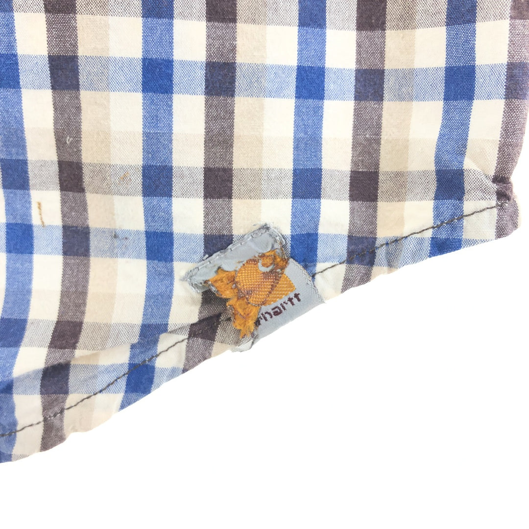 Carhartt RELAXED FIT Check Pattern Button-down Short Sleeve Work Shirt, Men's L size cotton blue type Vintage Second Hand
