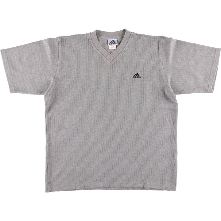 90'S Adidas V-neck T-shirt, men's size L, vintage cotton gray type Vintage Second Hand