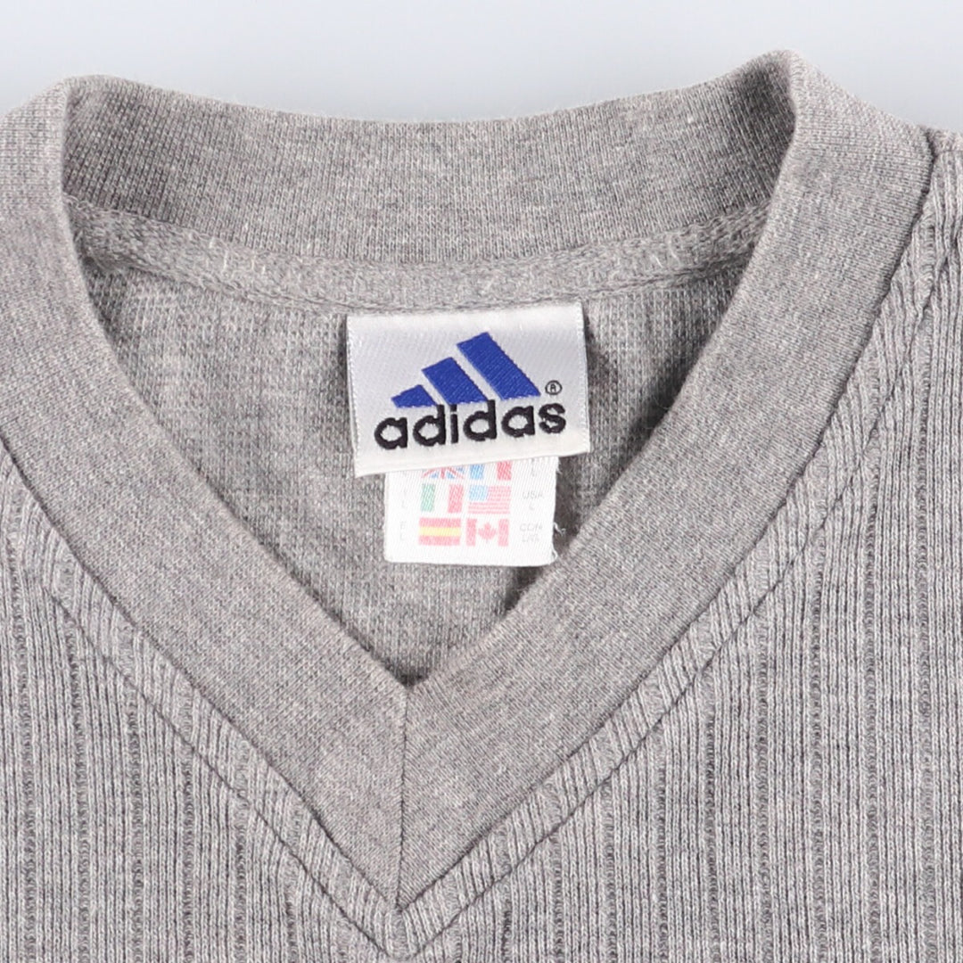 90'S Adidas V-neck T-shirt, men's size L, vintage cotton gray type Vintage Second Hand