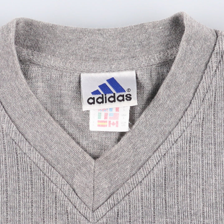 90'S Adidas V-neck T-shirt, men's size L, vintage cotton gray type Vintage Second Hand