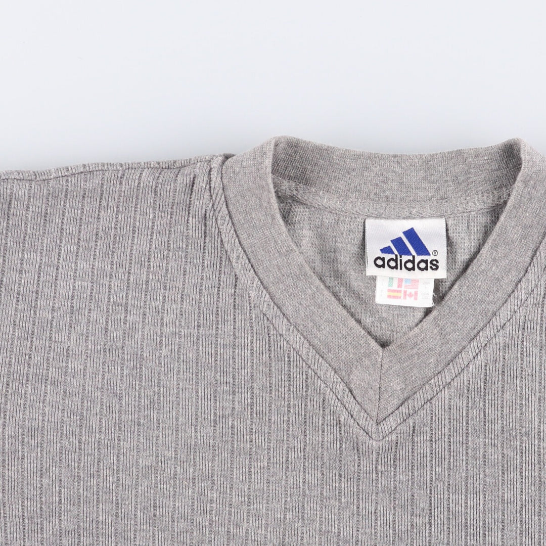 90'S Adidas V-neck T-shirt, men's size L, vintage cotton gray type Vintage Second Hand