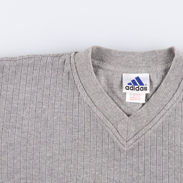 90'S Adidas V-neck T-shirt, men's size L, vintage cotton gray type Vintage Second Hand