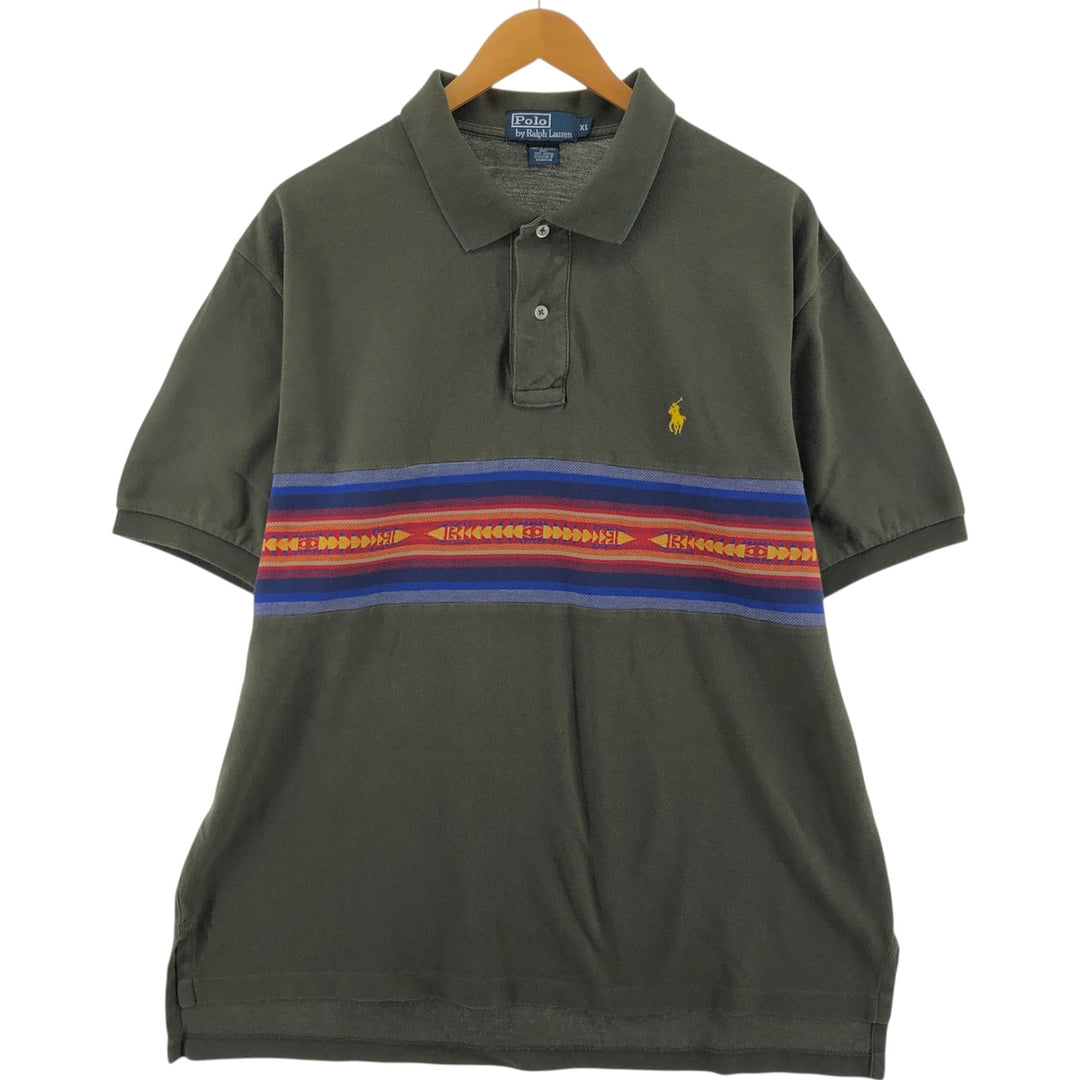 Ralph Lauren POLO by Ralph Lauren Native Border Short Sleeve Polo Shirt Men's XL cotton Khaki type Vintage Second Hand