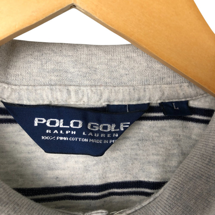 Ralph Lauren POLO GOLF Short Sleeve Striped Polo Shirt Men's Size L Pima Cotton gray type Vintage Second Hand