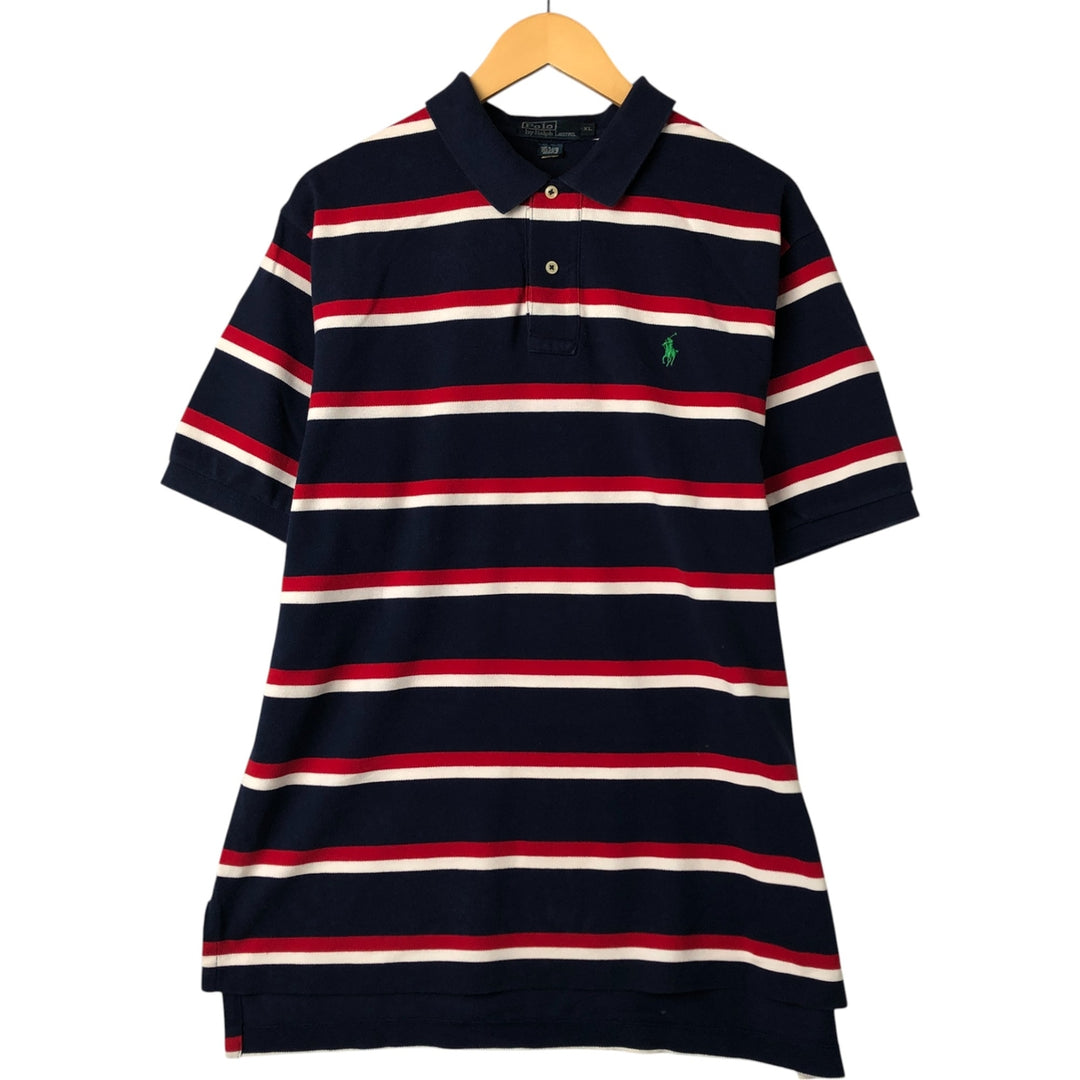Ralph Lauren POLO by Ralph Lauren short sleeve striped polo shirt, men's XL size cotton navy blue type Vintage Second Hand