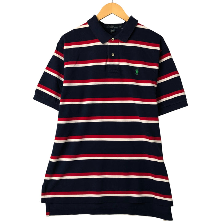 Ralph Lauren POLO by Ralph Lauren short sleeve striped polo shirt, men's XL size cotton navy blue type Vintage Second Hand