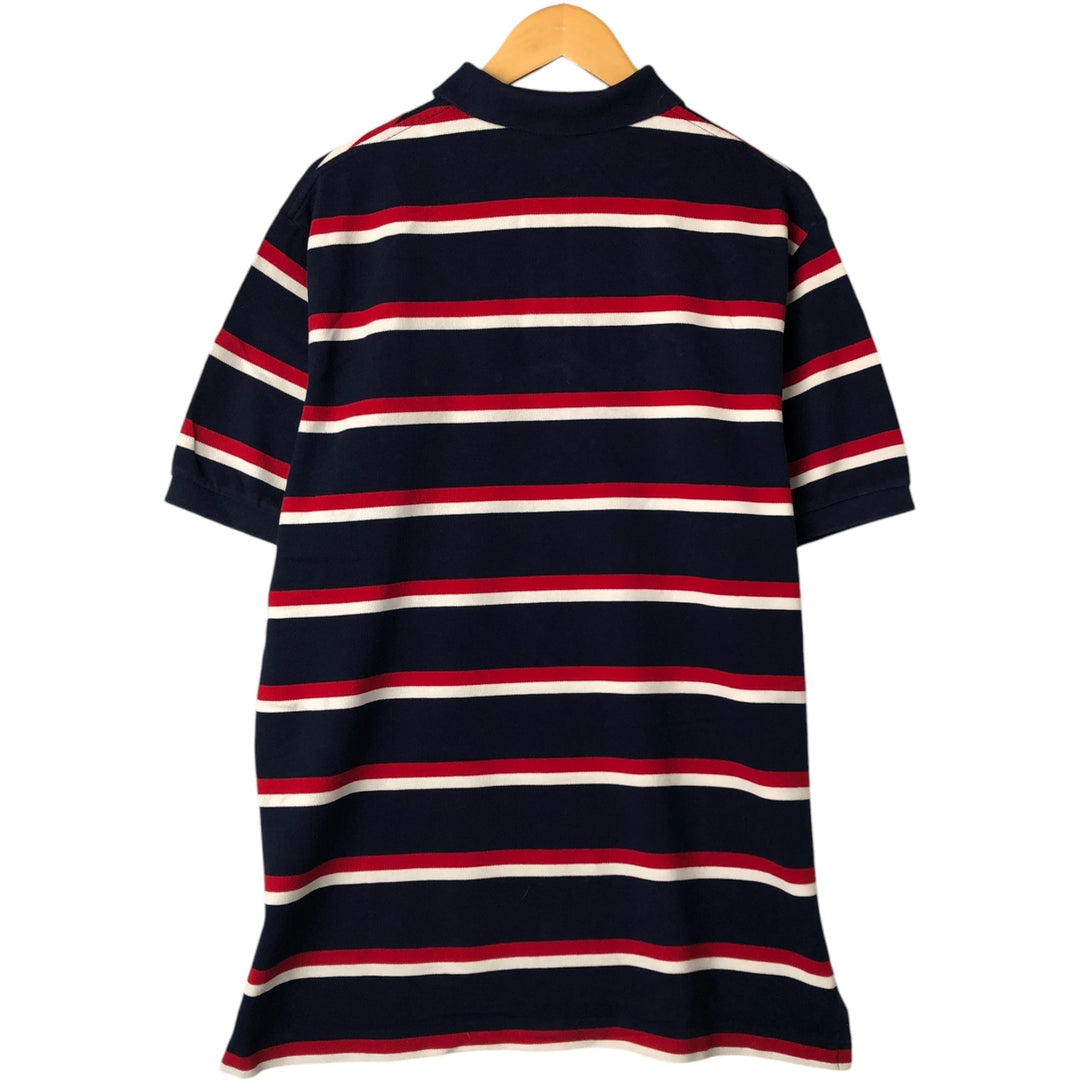 Ralph Lauren POLO by Ralph Lauren short sleeve striped polo shirt, men's XL size cotton navy blue type Vintage Second Hand