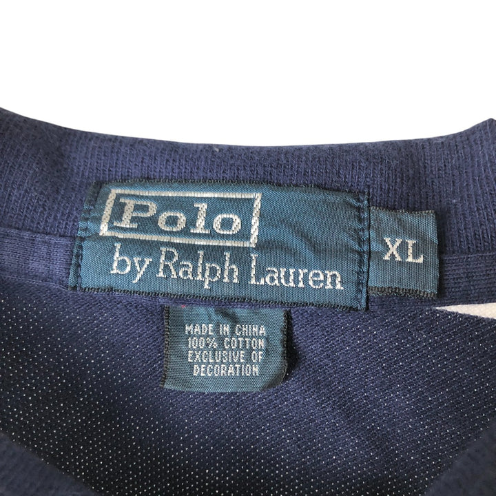 Ralph Lauren POLO by Ralph Lauren short sleeve striped polo shirt, men's XL size cotton navy blue type Vintage Second Hand