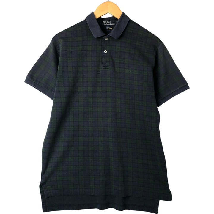 90'S POLO by Ralph Lauren Blackwatch Check Short Sleeve Check Polo Shirt Made in USA Men's L size cotton navy blue type Vintage Second Hand