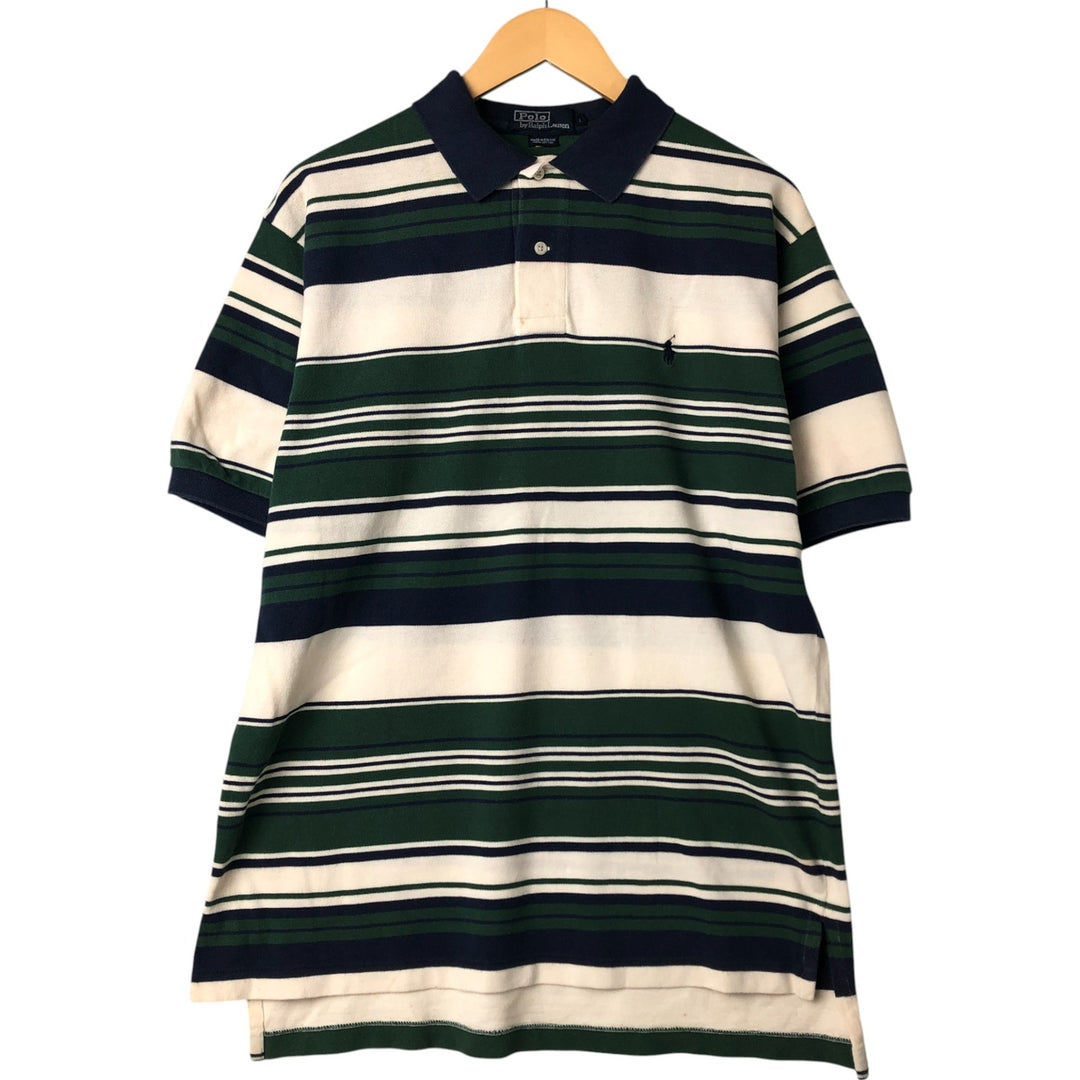 Ralph Lauren POLO by Ralph Lauren Multi-border short sleeve striped polo shirt Men's size L cotton ivory Vintage Second Hand