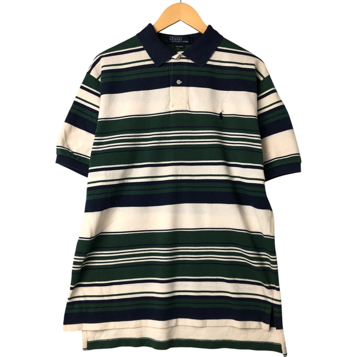 Ralph Lauren POLO by Ralph Lauren Multi-border short sleeve striped polo shirt Men's size L cotton ivory Vintage Second Hand