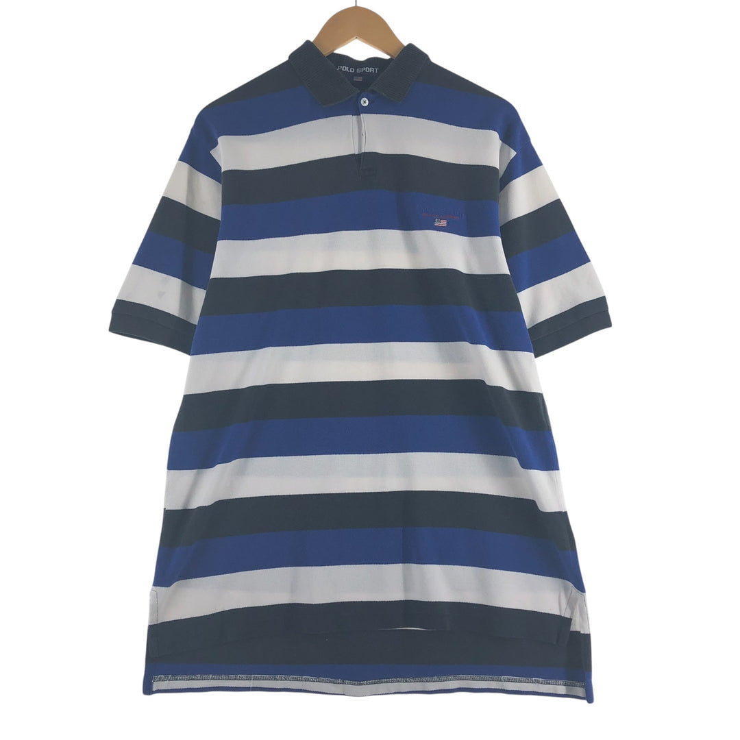 90'S Ralph Lauren POLO SPORT short sleeve striped polo shirt men's size L vintage cotton blue type Vintage Second Hand