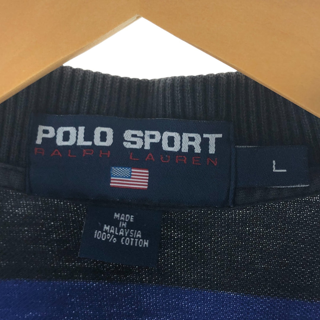 90'S Ralph Lauren POLO SPORT short sleeve striped polo shirt men's size L vintage cotton blue type Vintage Second Hand