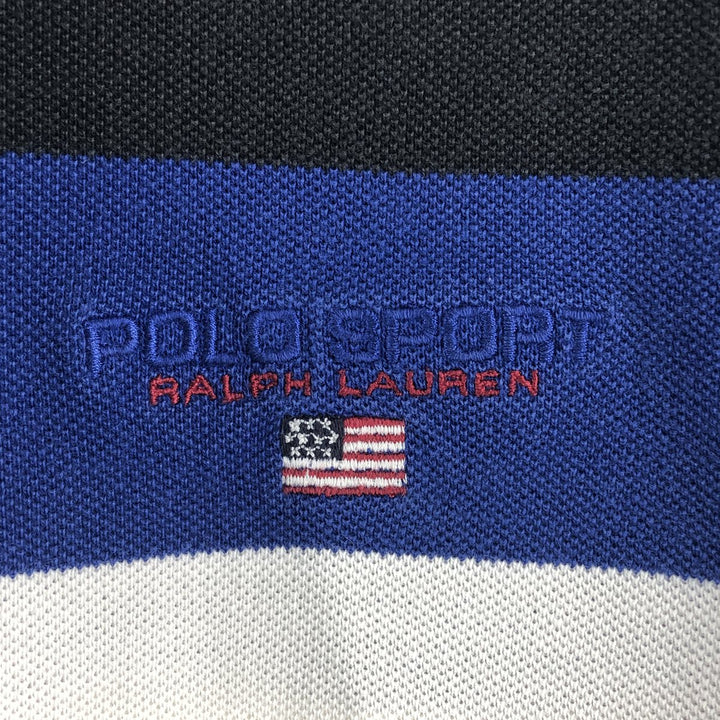 90'S Ralph Lauren POLO SPORT short sleeve striped polo shirt men's size L vintage cotton blue type Vintage Second Hand
