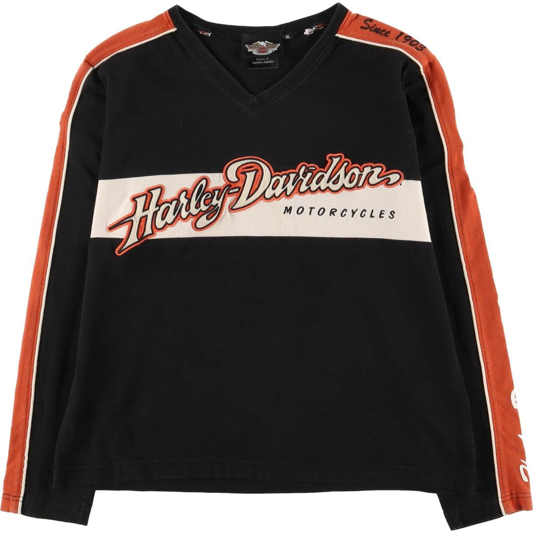 Harley-Davidson V-neck long T-shirt, women's size XL cotton black type Vintage Second Hand