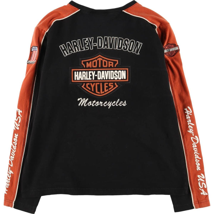 Harley-Davidson V-neck long T-shirt, women's size XL cotton black type Vintage Second Hand