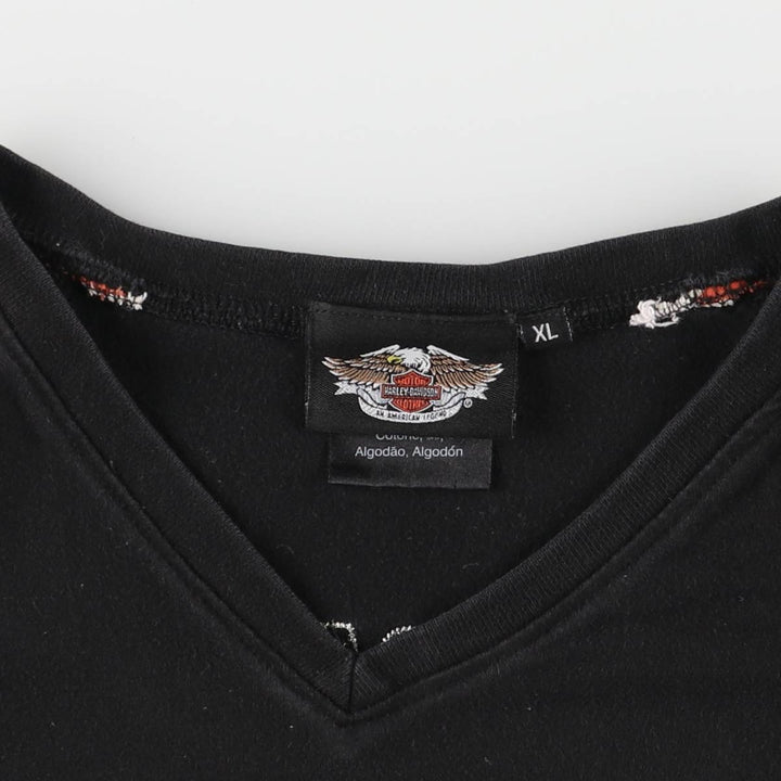 Harley-Davidson V-neck long T-shirt, women's size XL cotton black type Vintage Second Hand