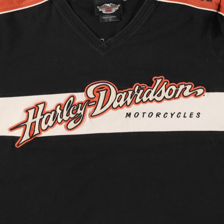 Harley-Davidson V-neck long T-shirt, women's size XL cotton black type Vintage Second Hand