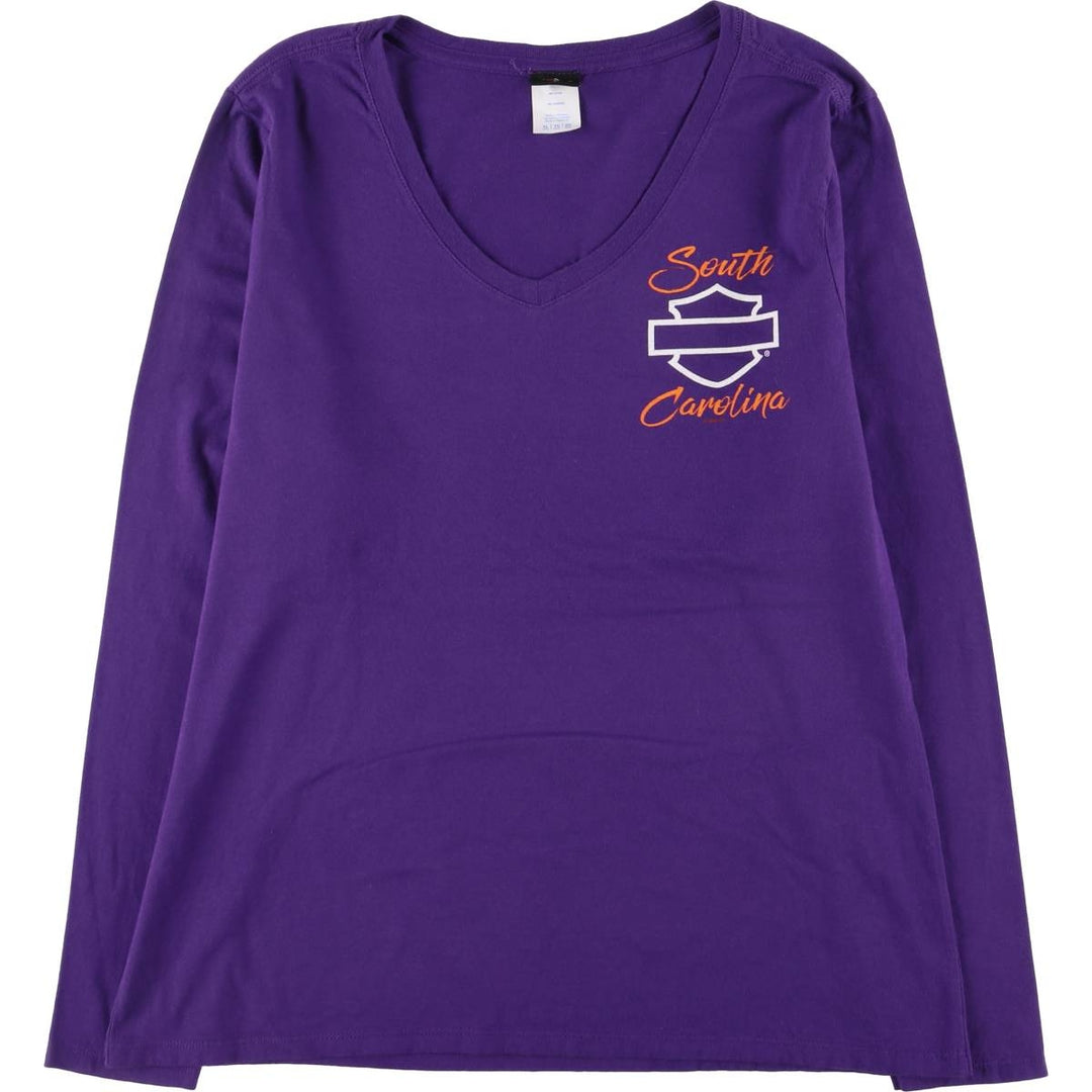 Harley-Davidson Back Print V-neck Long T-shirt, Men's Size L cotton purple type Vintage Second Hand