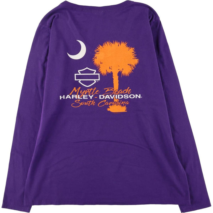 Harley-Davidson Back Print V-neck Long T-shirt, Men's Size L cotton purple type Vintage Second Hand