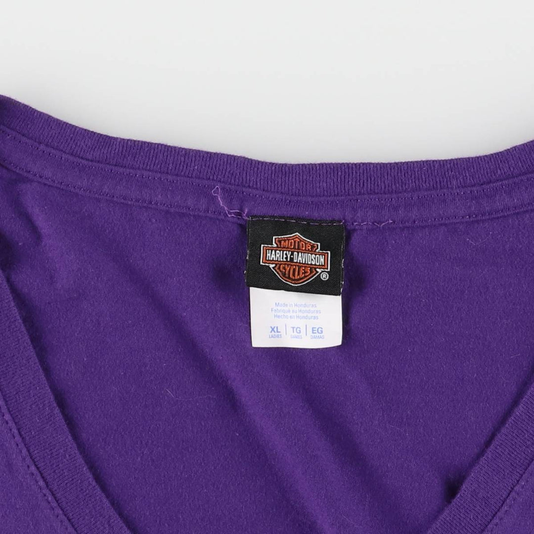 Harley-Davidson Back Print V-neck Long T-shirt, Men's Size L cotton purple type Vintage Second Hand
