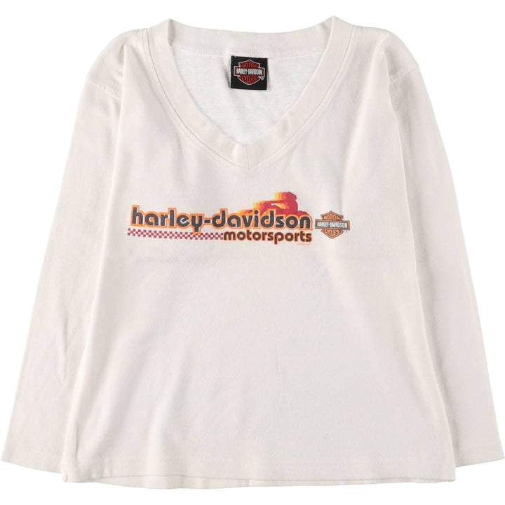 00'S Harley-Davidson V-neck long T-shirt, women's size S unclear white type Vintage Second Hand