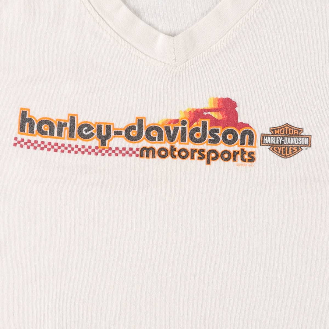 00'S Harley-Davidson V-neck long T-shirt, women's size S unclear white type Vintage Second Hand