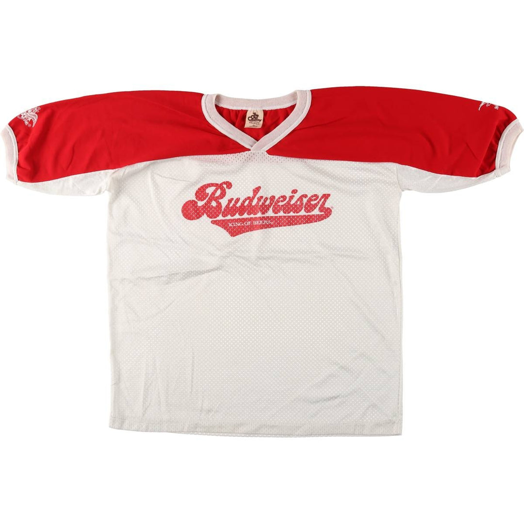 THE OLD COUNTRY Budweiser 3/4 Sleeve V-Neck Mesh Switching Short Sleeve Shirt Game Shirt Football Shirt Men's XL Nylon red type Vintage Second Hand