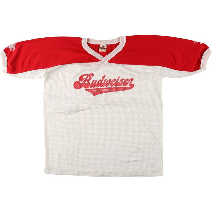 THE OLD COUNTRY Budweiser 3/4 Sleeve V-Neck Mesh Switching Short Sleeve Shirt Game Shirt Football Shirt Men's XL Nylon red type Vintage Second Hand