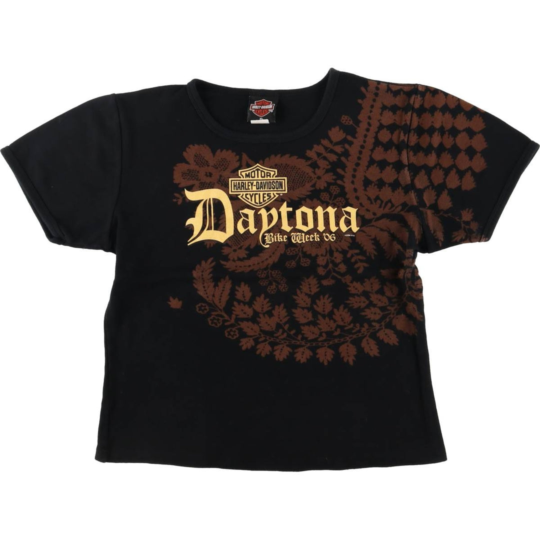 00'S Harley-Davidson Floral Motorcycle Bike T-shirt Made in USA Women's XL cotton black type Vintage Second Hand