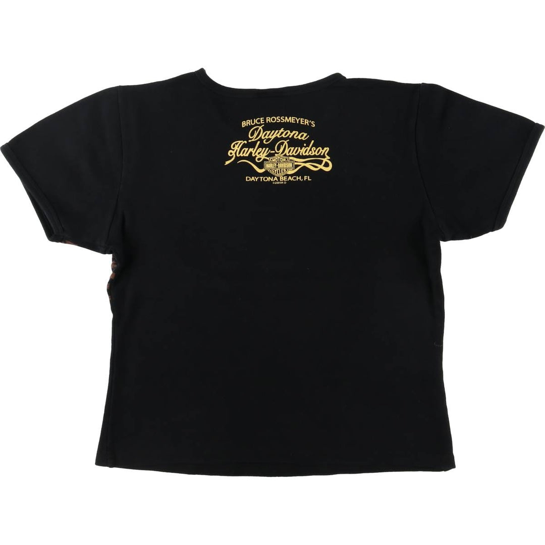 00'S Harley-Davidson Floral Motorcycle Bike T-shirt Made in USA Women's XL cotton black type Vintage Second Hand