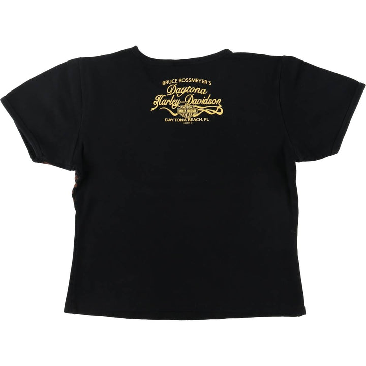 00'S Harley-Davidson Floral Motorcycle Bike T-shirt Made in USA Women's XL cotton black type Vintage Second Hand